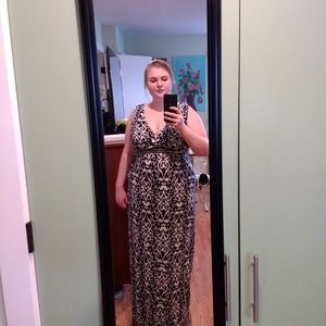 INC navy printed semiformal maxi dress beaded 0X